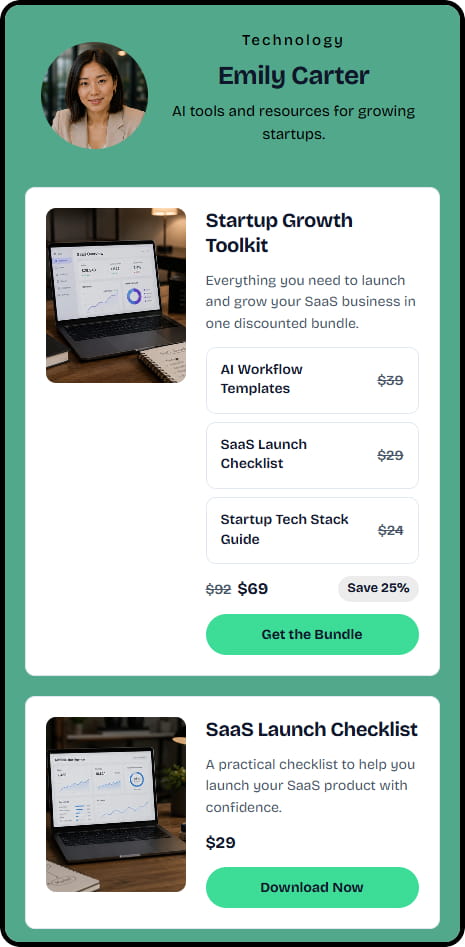 Emily Carter CreatorStore storefront — technology