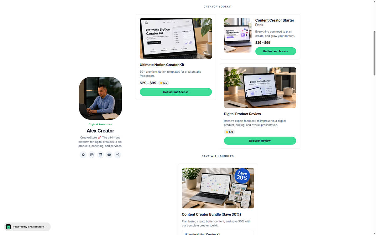 Digital product widget as it appears on your store page