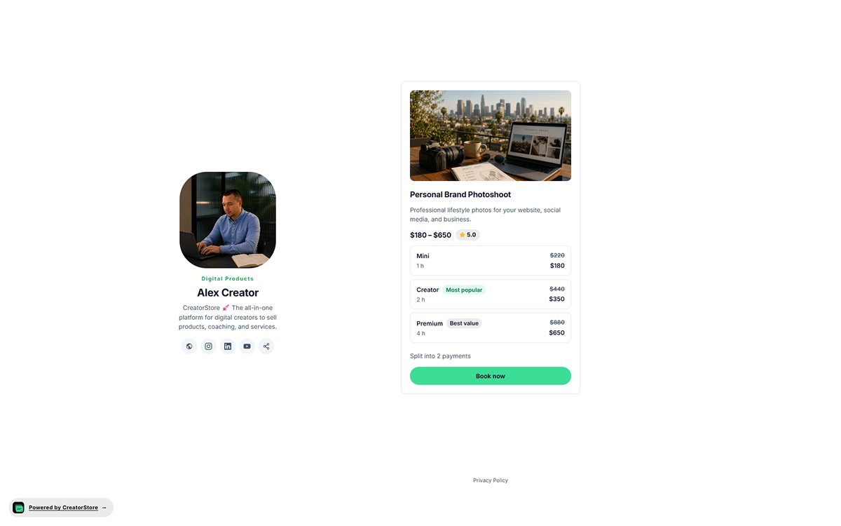 Service card on storefront — cover, title, subtitle, price range, Request quote button