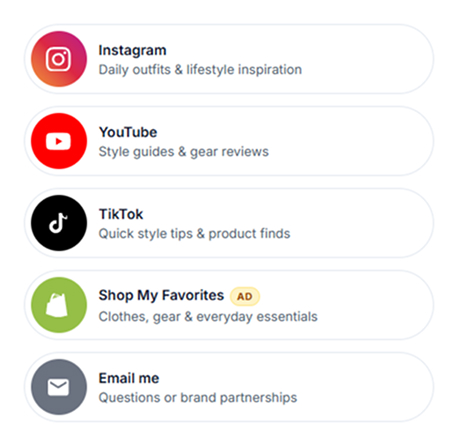 Social links block for creator bio